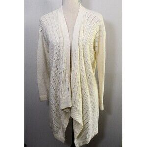 Lou & Grey Waterfall Cardigan Sweater M Ivory Angora Cozy Open Knit cottage